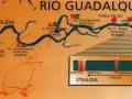 Mapa detallado del Río Guadalquivir, mostrando rutas y tiempos de llegada para diferentes puntos.