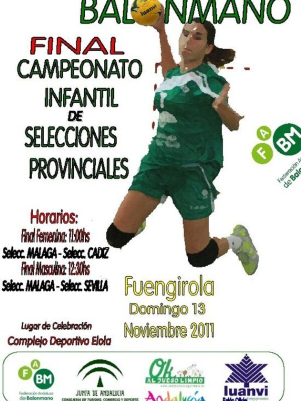 Cartel de la Final del Campeonato Infantil de Balonmano Femenino y Masculino en Fuengirola, Andalucía, el 13 de noviembre de 2011.