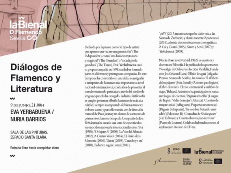 El próximo jueves 9 de junio a las 21,00 horas en la Sala de Pinturas, del Espacio Santa Clara (C/Becas s/n) se desarrollará la segunda jornada de la iniciativa "Diálogos de Flamenco y Literatura"