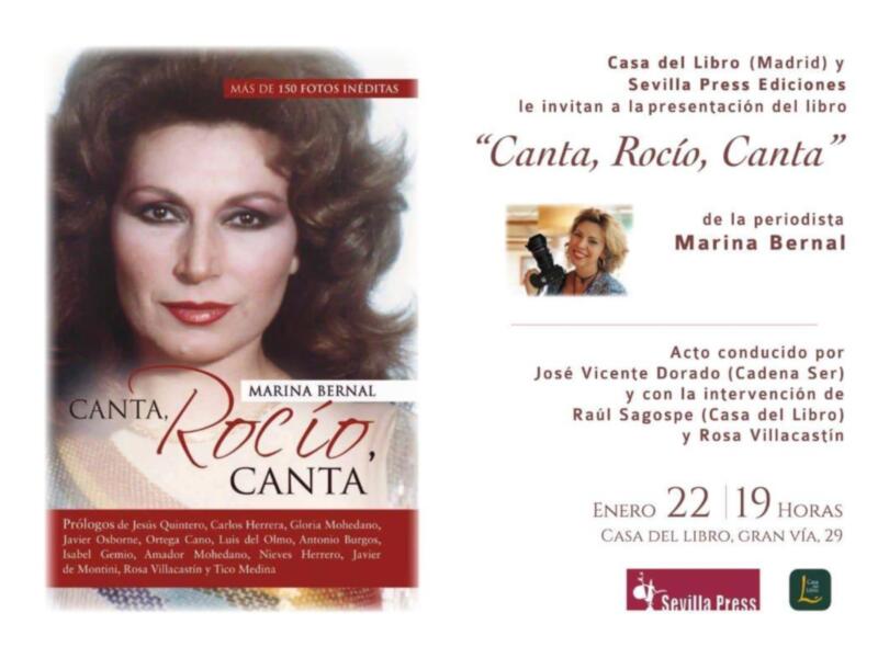 Presentación del libro 'Canta, Rocío, Canta' de Marina Bernal en la Casa del Libro de Madrid, el 22 de enero a las 19:00 horas.