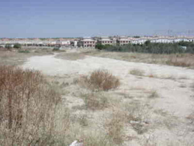 Imagen muestra una zona deshabitada con vegetación seca y edificios en el fondo.