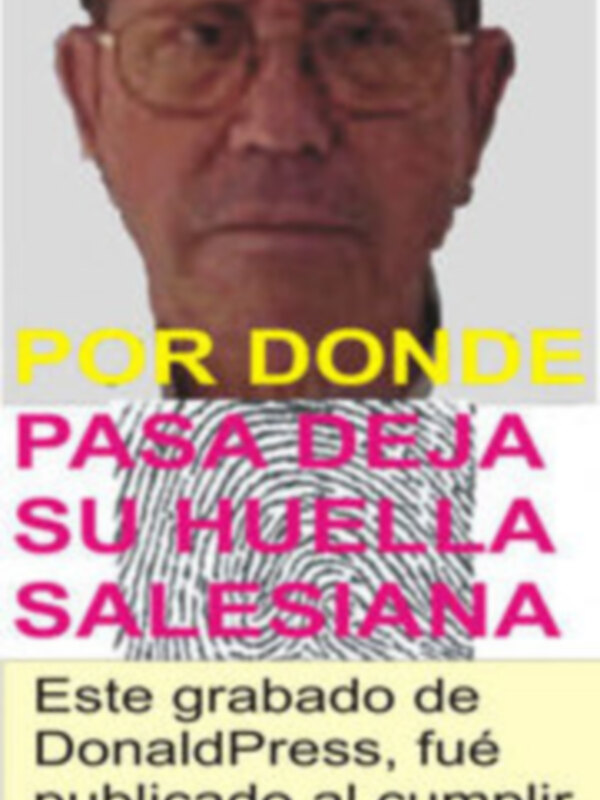 Este grabado de DonaldPress, publicado tras cumplir su "Boda de oro" como sacerdote de Don Bosco en junio de 2007, muestra su huella salesiana.