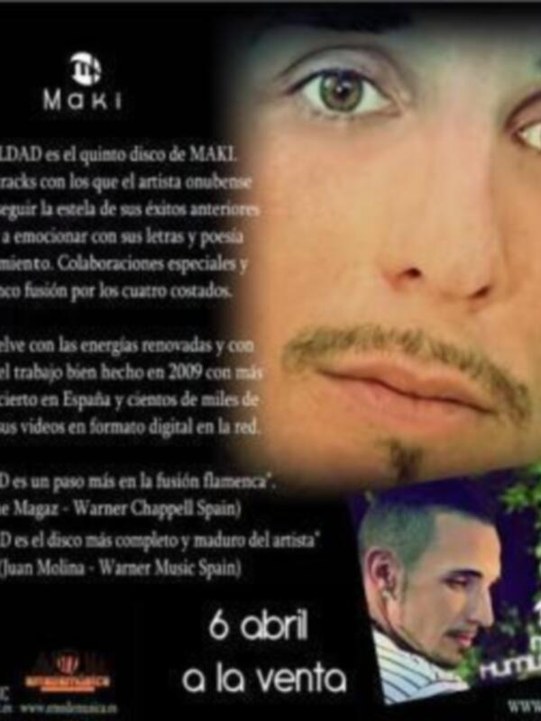 Maki Humildad es el quinto disco de Maki. Consta de 15 canciones, incluyendo colaboraciones especiales y flamenco fusión. La portada muestra una imagen de Maki con un fondo oscuro, enfocándose en su expresión serena.