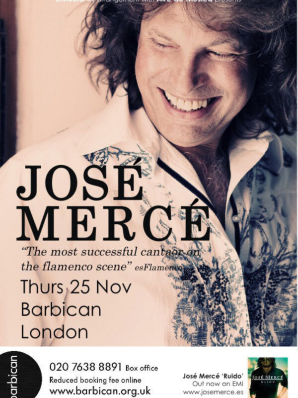 Jose Merce, el cantante flamenco más exitoso, se presentará en el Barbican de Londres el 25 de noviembre.