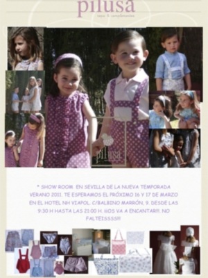 Anuncio de Pilusa para su show room en Sevilla con ropa y complementos para niños y niñas, verano 2011.
