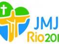 Logotipo de JMJ Rio 2013 con un corazón y una cruz, representando la fe católica.