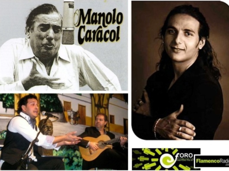 Manolo Caracol y otros artistas flamencos, celebrando la tradición del flamenco con guitarra y cante.