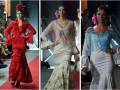 Modelos en trajes de flamenca en una pasarela de moda.