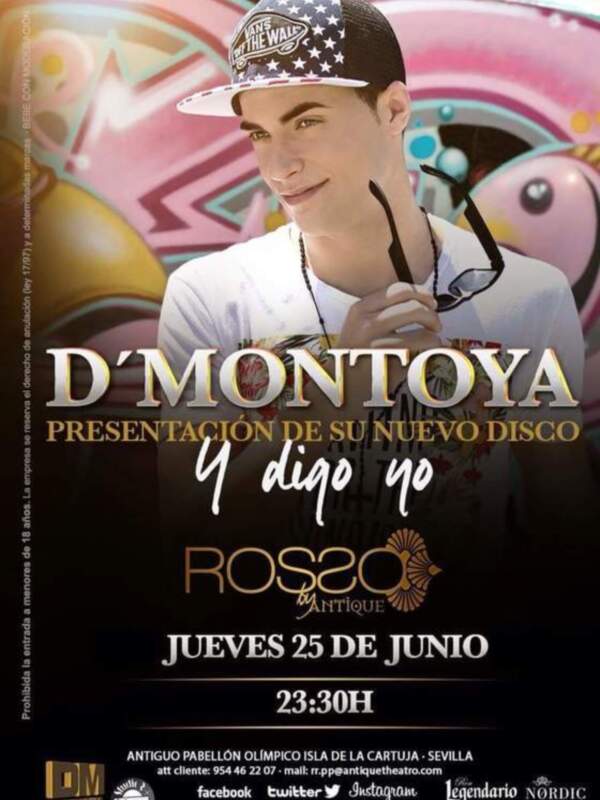 Presentación de nuevo disco de D'Montoya en Rosso Antiguo Pabellón Olímpico, Sevilla, el jueves 25 de junio de 2015, a las 23:30 horas.