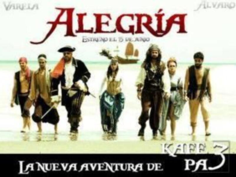 Cartel de la película 'Alegría' con personajes en una escena de aventura.