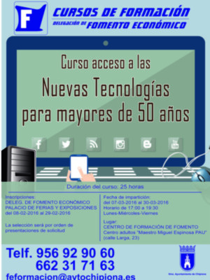 Fomento oferta cursos de diseño gráfico y web para desempleados y de nuevas tecnologías para mayores de 50(Chipiona)