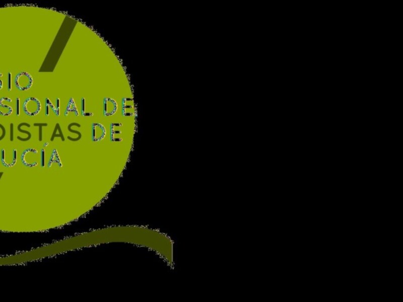 Logotipo del Colegio Profesional de Periodistas de Andalucía con un diseño circular en verde y negro.