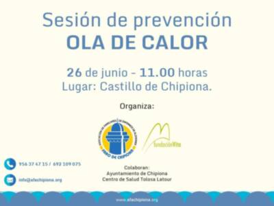 Sesión de prevención contra la ola de calor en el Castillo de Chipiona, organizada por el Ayuntamiento y la Fundación Vida, el 26 de junio a las 11:00 horas.
