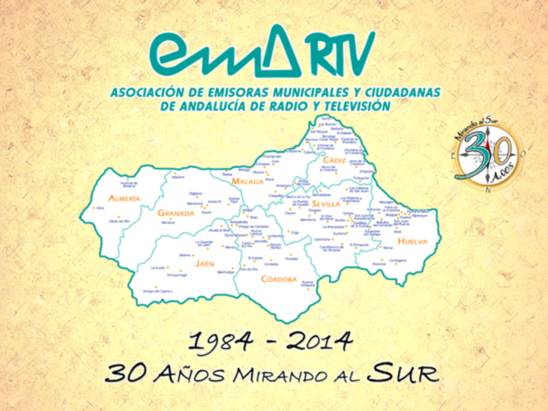 Mapa de Andalucía con la ubicación de las emisoras municipales y ciudadanas.