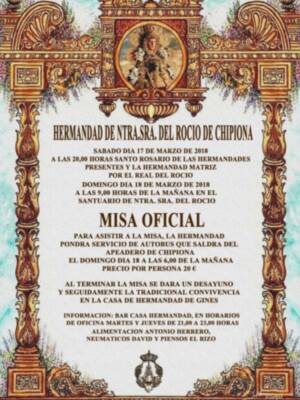 La Hermandad del Rocío de Chipiona hace coincidir este año la peregrinación de San Jose y la Misa Oficial en la aldea