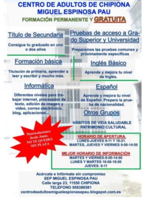 El Centro de educación de adultos de Chipiona abre el plazo de información sobre el próximo curso