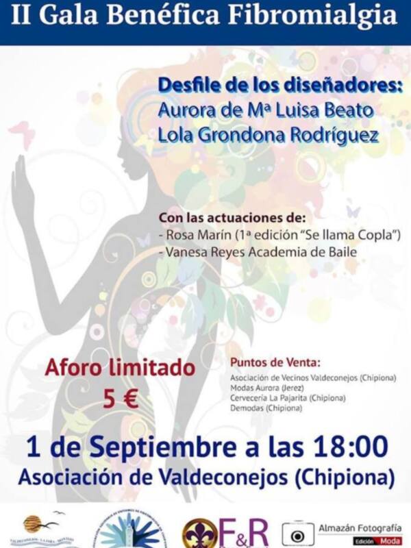 II Gala Benéfica Fibromialgia: Desfile de diseñadores con actuaciones de Rosa Marín y Vanesa Reyes en Chipiona, a 18:00.
