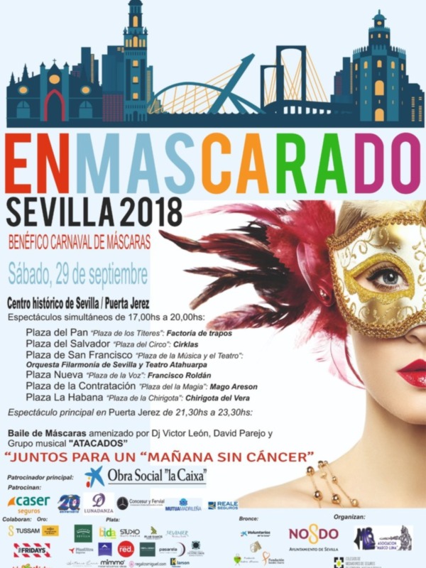 Carnaval de Máscaras en Sevilla 2018, con diversas actividades en diferentes plazas de la ciudad.