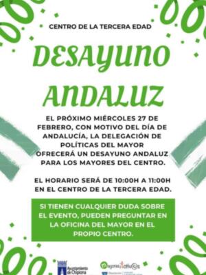 El desayuno andaluz en el Centro de mayores tendrá lugar este año el 27 de febrero