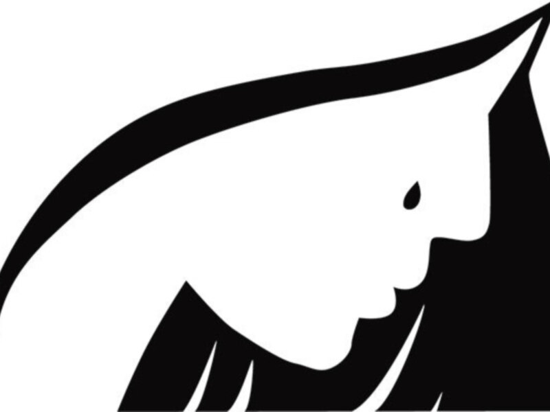 Un logotipo de una figura femenina con un velo, representando la imagen de una mujer con el cabello largo y caído.