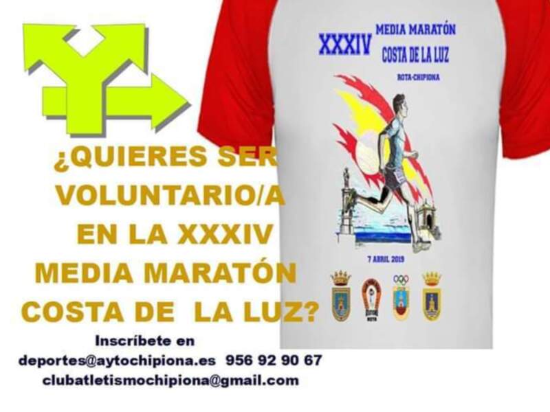 XXIV Media Maratón Costa de la Luz. Inscribete como voluntario/a en deportes@aytochipiona.es o clubatletismochipiona@gmail.com.