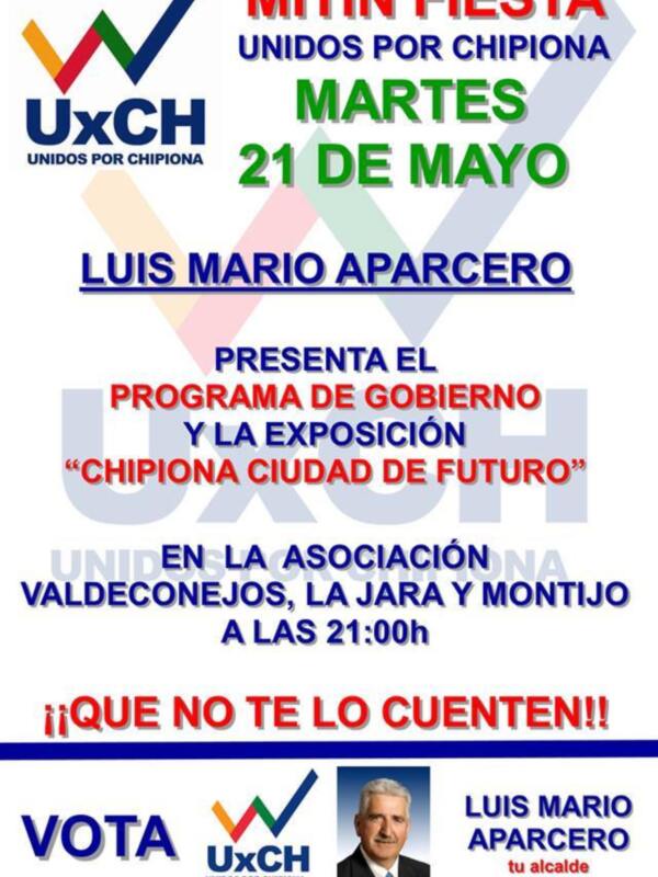Programa de gobierno de Luis Mario Mario Aparcercero en la Asociación Valdeconeconejos, La Jara y Montijo, el martes 21 de mayo de 2023, a las 21:00h.