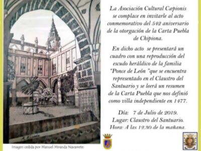 Caepionis celebrará el 7 de julio el acto conmemorativo del nacimiento de Chipiona para reclamar que se convierta en fiesta local