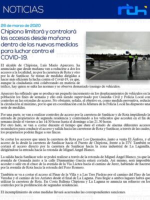 Chipiona limitará y controlará los accesos desde mañana dentro de las nuevas medidas para luchar contra el COVID-19