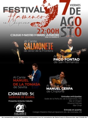 La Peña José Mercé ofrecerá el viernes 7 de agosto un nuevo festival flamenco con Salmonete de Jerez y Manuel de la Tomasa