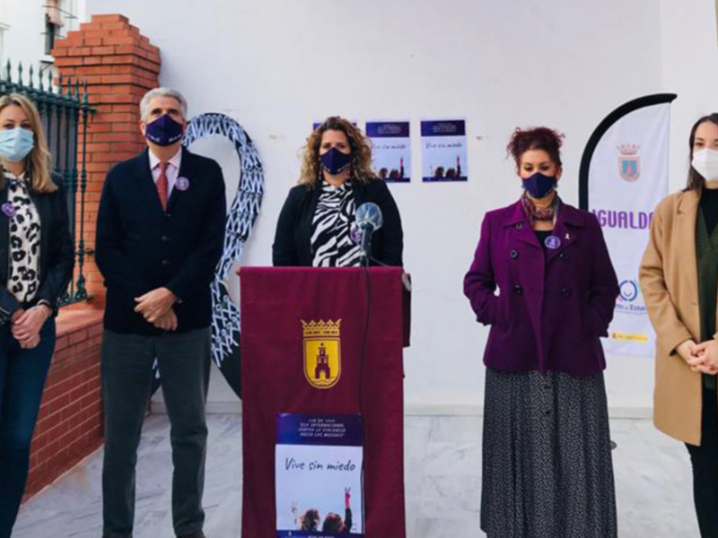 Presentación de una campaña contra la violencia de género en un evento público.