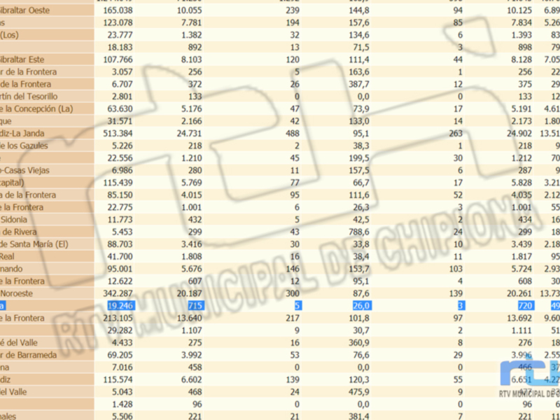 Gráfico de datos estadísticos sobre la población en diferentes ciudades y municipios de España, incluyendo cifras como el número de habitantes, la población en crecimiento y otras métricas demográficas.