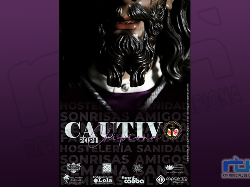 Un hombre con una barba larga y negra, mirando hacia arriba. La imagen tiene un fondo de color púrpura y contiene texto que dice "CAUTIVADO 2021" en letras grandes. También hay otros textos más pequeños que parecen ser nombres de empresas o organizaciones relacionadas con la hostelería y la sanidad.