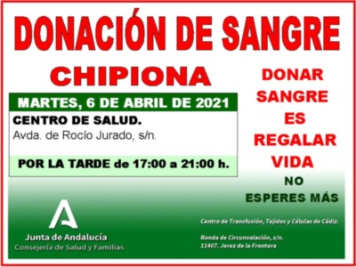 Convocan colecta de donación de sangre en Chipiona para el próximo martes 6 de abril