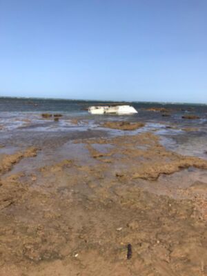 Cerrado al baño el tramo de la playa de Regla entre el espigón y el faro ante la ubicación del casco de una embarcación que naufragó