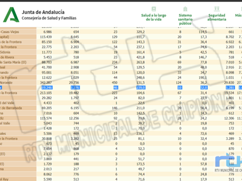 Estadísticas de salud y seguridad en la provincia de Cádiz, incluyendo datos de salud, sistema sanitario público, seguridad alimentaria y más temas.