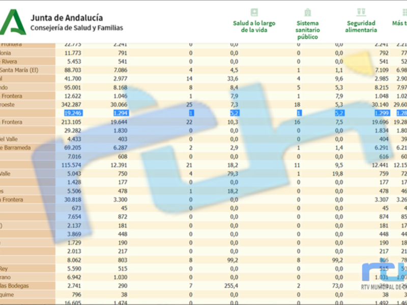 Un informe de la Junta de Andalucía sobre salud y seguridad, con datos detallados para diferentes áreas y municipios.