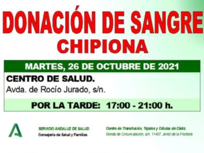 Llamamiento a una donación colectiva de sangre en Chipiona el martes 26 de octubre por el descenso de reservas