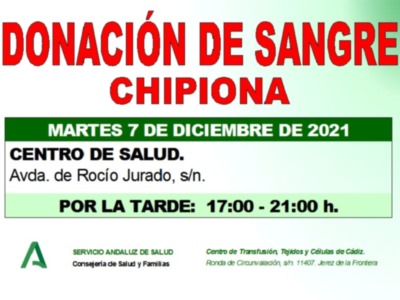Llamamiento a una donación colectiva de sangre en Chipiona el martes 7 de diciembre por el descenso de reservas