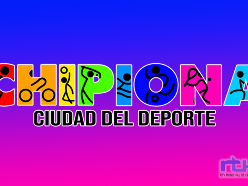Chipiona es la Ciudad del Deporte, con un logotipo colorido que representa actividades deportivas.