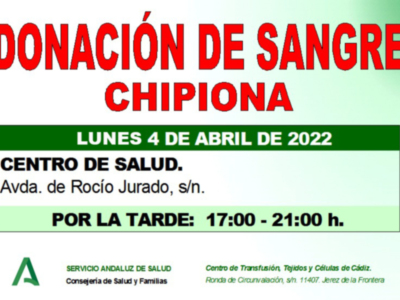 Llamamiento a una donación colectiva de sangre en Chipiona el lunes 4 de abril 