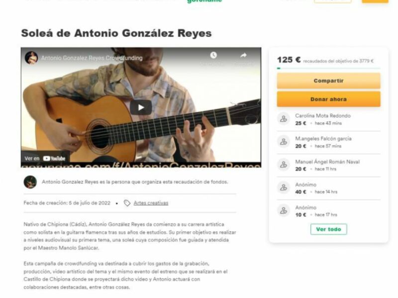 Soleá de Antonio González Reyes, una campaña de crowdfunding en Gofundme para financiar la grabación y producción de su primer álbum.