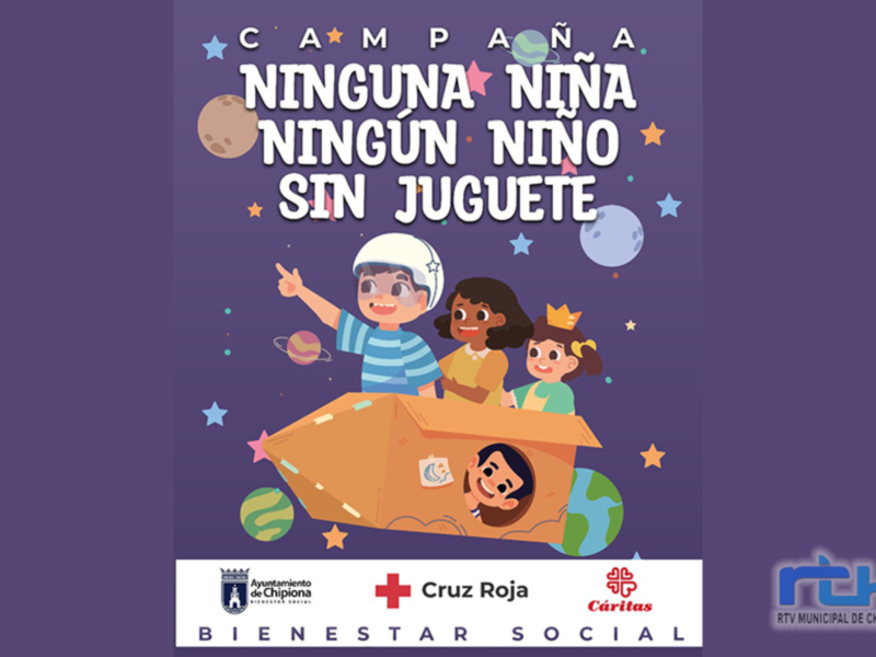 Cartel de la campaña 'Ninguna Niña Sin Juguete' promovida por el Ayuntamiento de Chipiona, Cruz Roja y Cáritas.