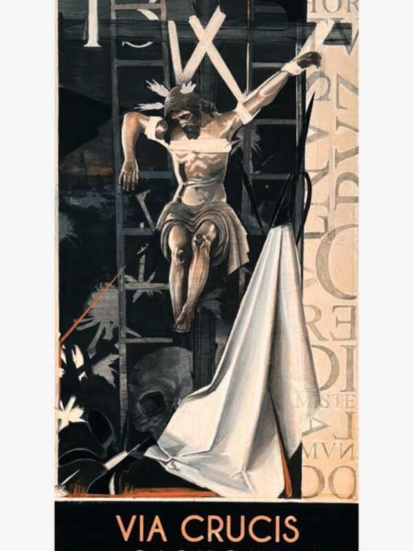 Representación artística de la crucifixión de Jesús, con el letrero 'INRI' y el texto 'Vía Crucis Carmona 2024' en el pie de foto.