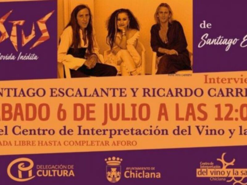 Invitación a la presentación de 'Costus: La Movida Inédita' con Santiago Escalante y Ricardo Carrero, el 6 de julio a las 12:00h en el Centro de Interpretación del Vino y la Sal de Chiclana.