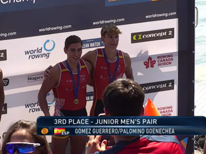 Medalla de bronce para el equipo español en la categoría de remo de parejas junior masculinas en el Campeonato Mundial de Remo 2019, celebrado en Canadá.