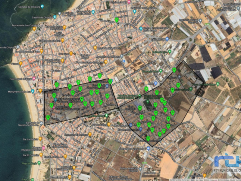 Mapa de Chiautempan, con marcadores verdes que indican puntos de interés o áreas de estudio.