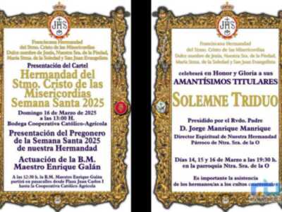 La Hermandad del Cristo de las Misericordias presenta el domingo su cartel para Semana Santa y a su pregonero, Ángel Muñoz  