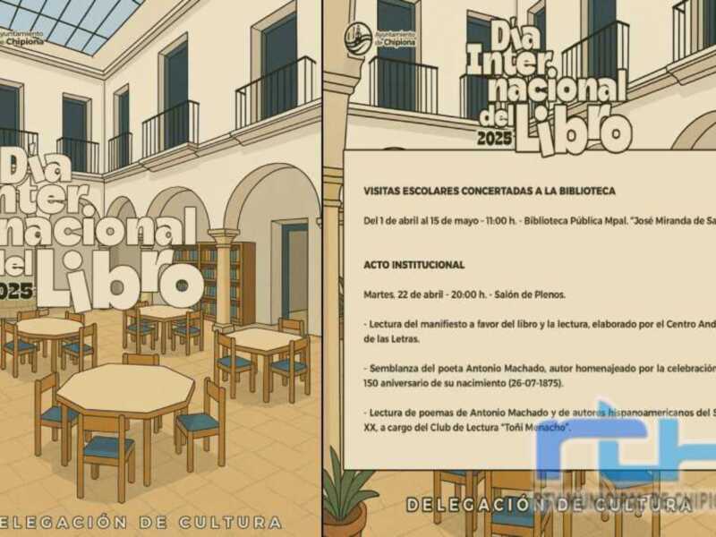 Día Internacional del Libro 2025 en Chipiona, con actividades en la Biblioteca Pública Municipal José Miranda de Sardi.