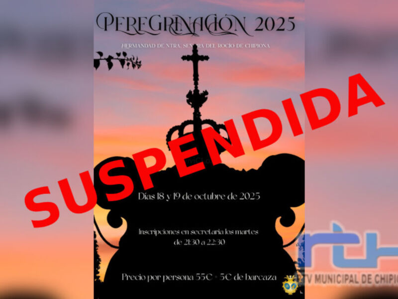 Suspendida Peregrinación 2025. Días 18 y 19 de octubre, inscripciones en secretaría los martes. Precio: 5€ por persona, 5€ de barcaza.