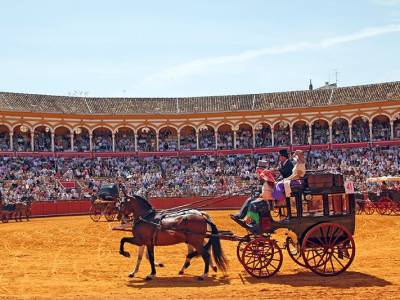 Ronda homenajeada en un desfile de elegancia y caballos que ilumina la Maestranza de Sevillana